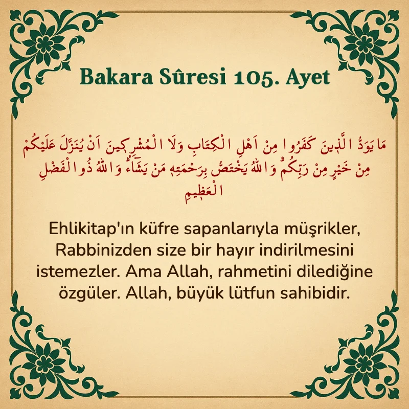 Bakara Suresi 105. Ayet Arapça ve Türkçe meali