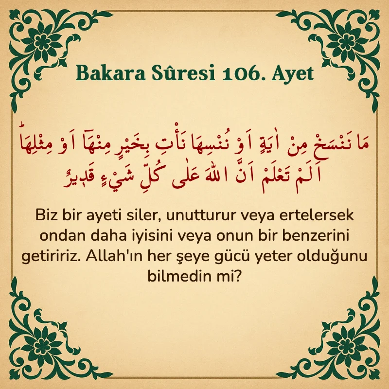 Bakara Suresi 106. Ayet Arapça ve Türkçe meali