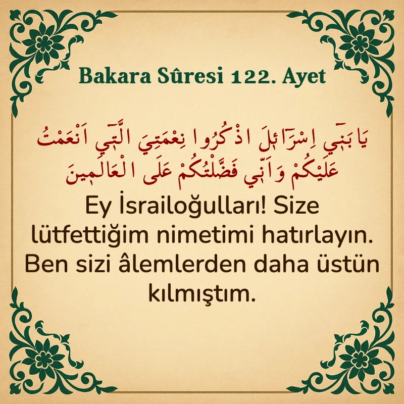 Bakara Suresi 122. Ayet Arapça ve Türkçe meali