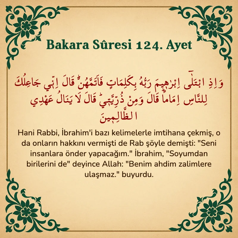 Bakara Suresi 124. Ayet  Arapça ve Türkçe meali