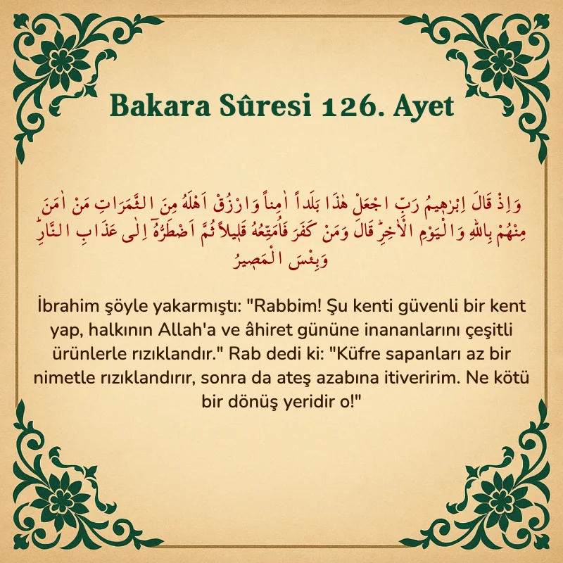 Bakara Suresi 126. Ayet Arapça ve Türkçe meali