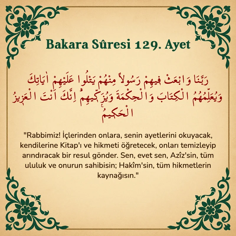 Bakara Suresi 129. Ayet Arapça ve Türkçe meali