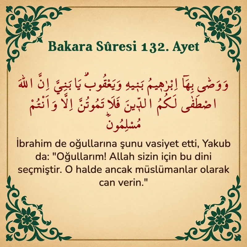 Bakara Suresi 132. Ayet Arapça ve Türkçe meali