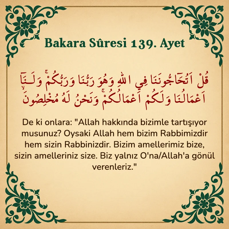 Bakara Suresi 139. Ayet Arapça ve Türkçe meali