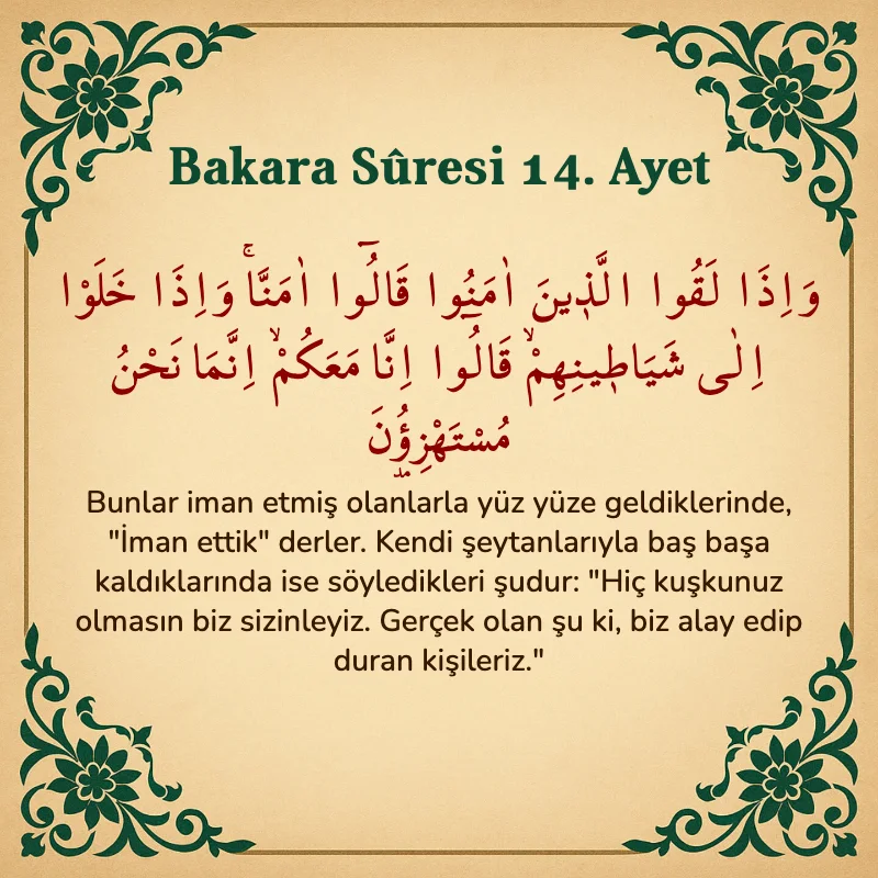 Bakara Suresi 14. Ayet  Arapça ve Türkçe meali
