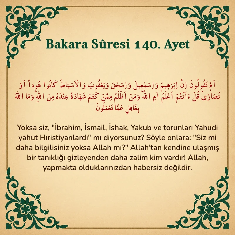 Bakara Suresi 140. Ayet Arapça ve Türkçe meali