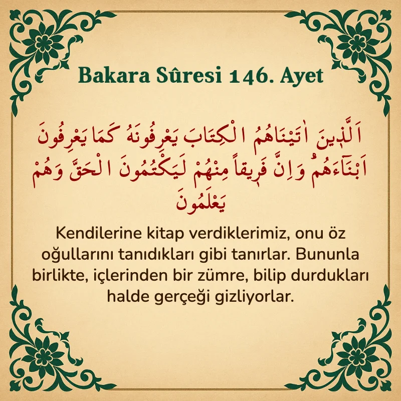 Bakara Suresi 146. Ayet  Arapça ve Türkçe meali