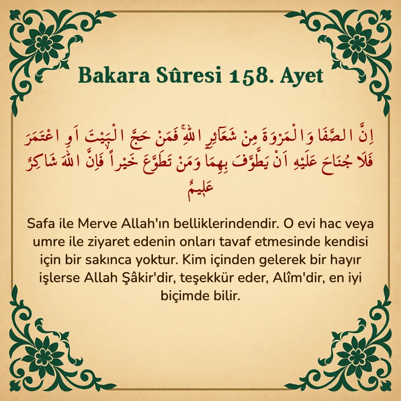 Bakara Suresi 158. Ayet  Arapça ve Türkçe meali