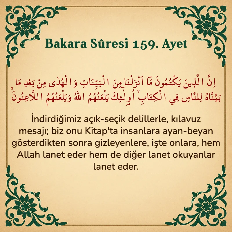 Bakara Suresi 159. Ayet Arapça ve Türkçe meali