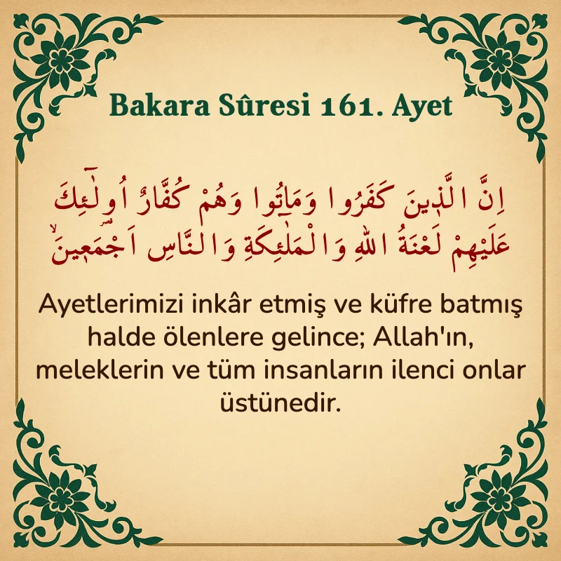 Bakara Suresi 161. Ayet Arapça ve Türkçe meali