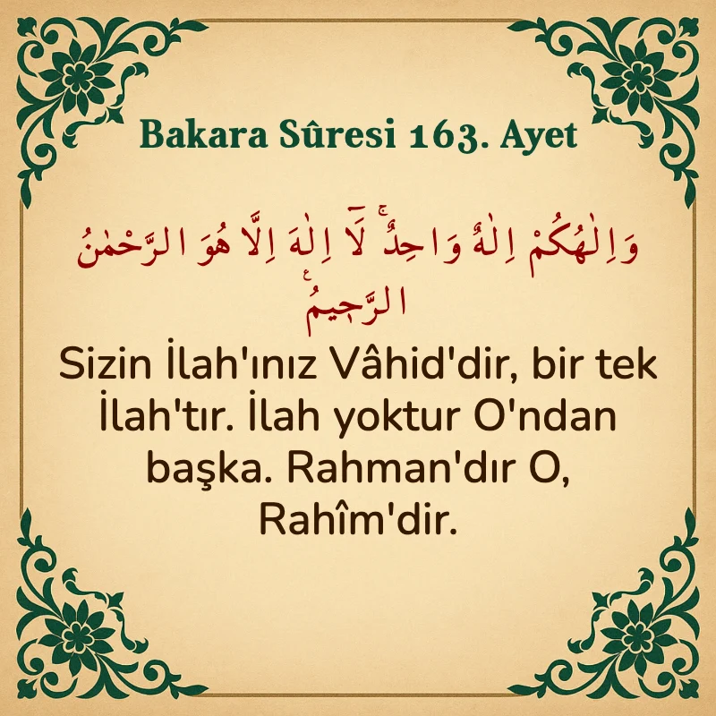 Bakara Suresi 163. Ayet  Arapça ve Türkçe meali