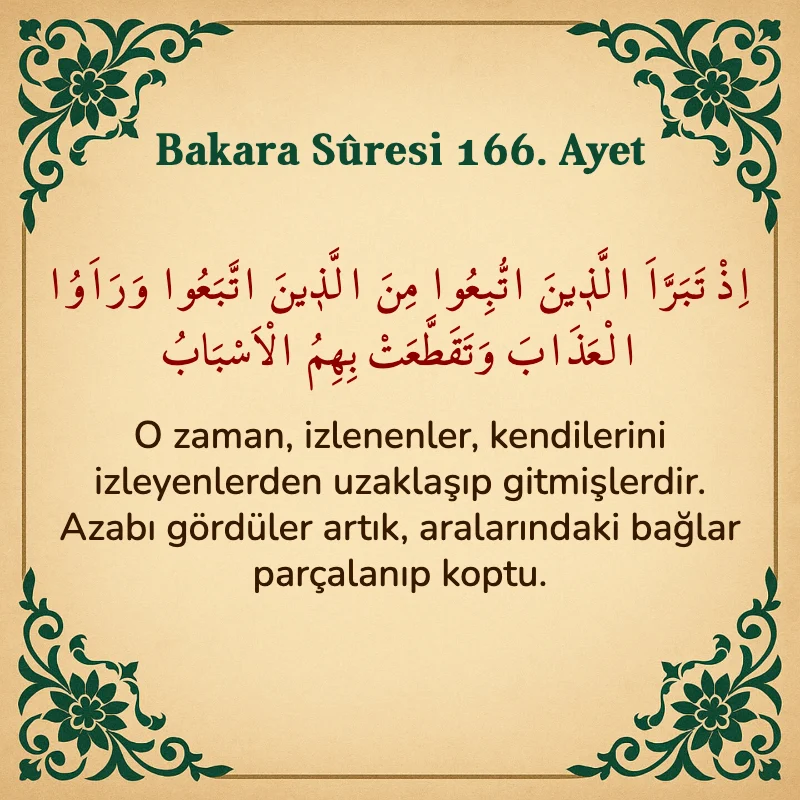 Bakara Suresi 166. Ayet Arapça ve Türkçe meali