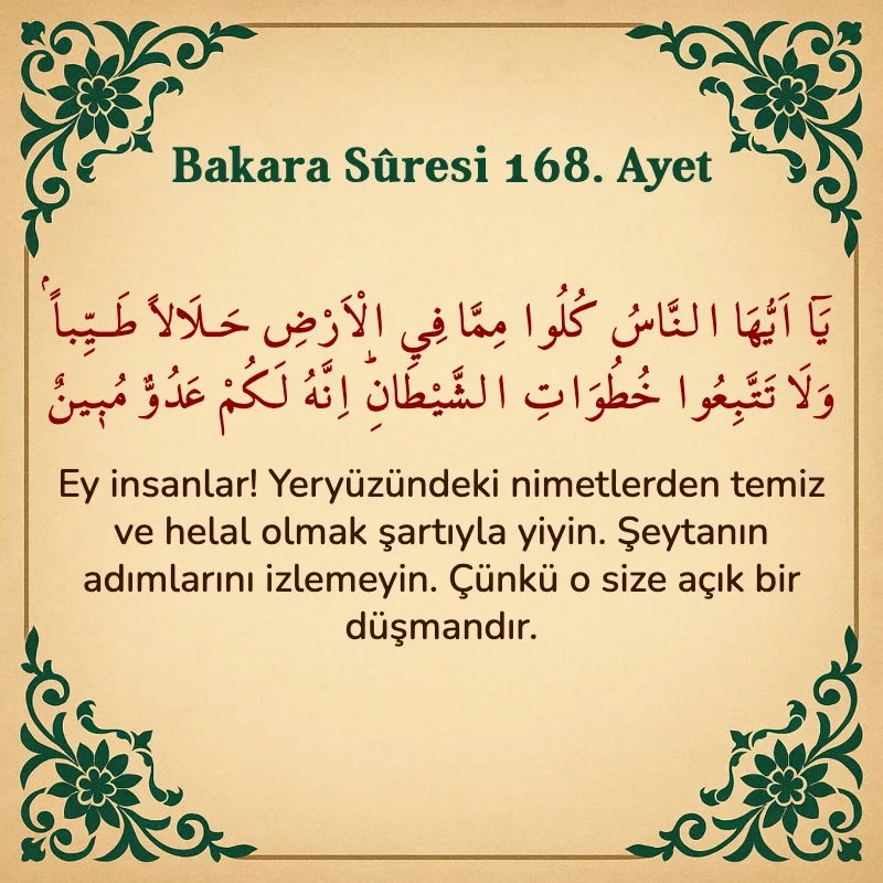 Bakara Suresi 168. Ayet Arapça ve Türkçe meali
