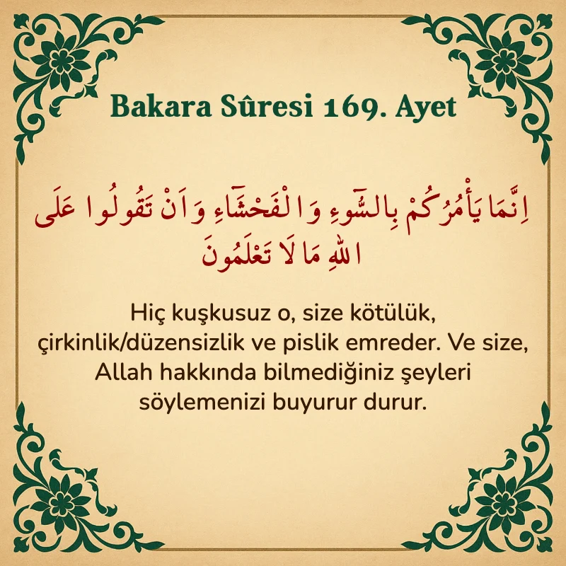 Bakara Suresi 169. Ayet Arapça ve Türkçe meali