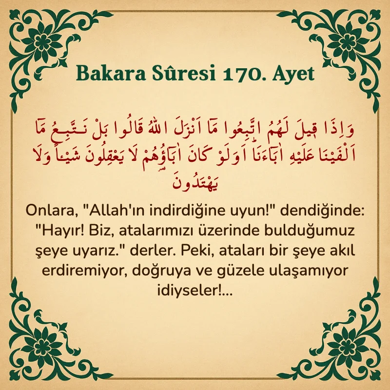 Bakara Suresi 170. Ayet  Arapça ve Türkçe meali