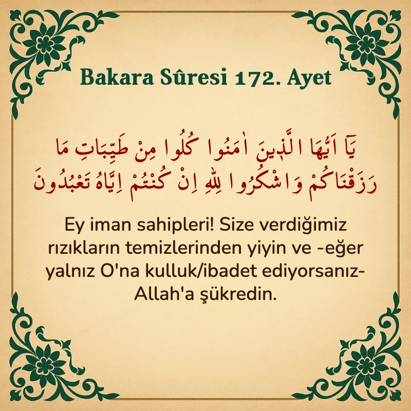 Bakara Suresi 172. Ayet Arapça ve Türkçe meali