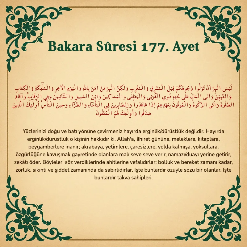 Bakara Suresi 177. Ayet  Arapça ve Türkçe meali