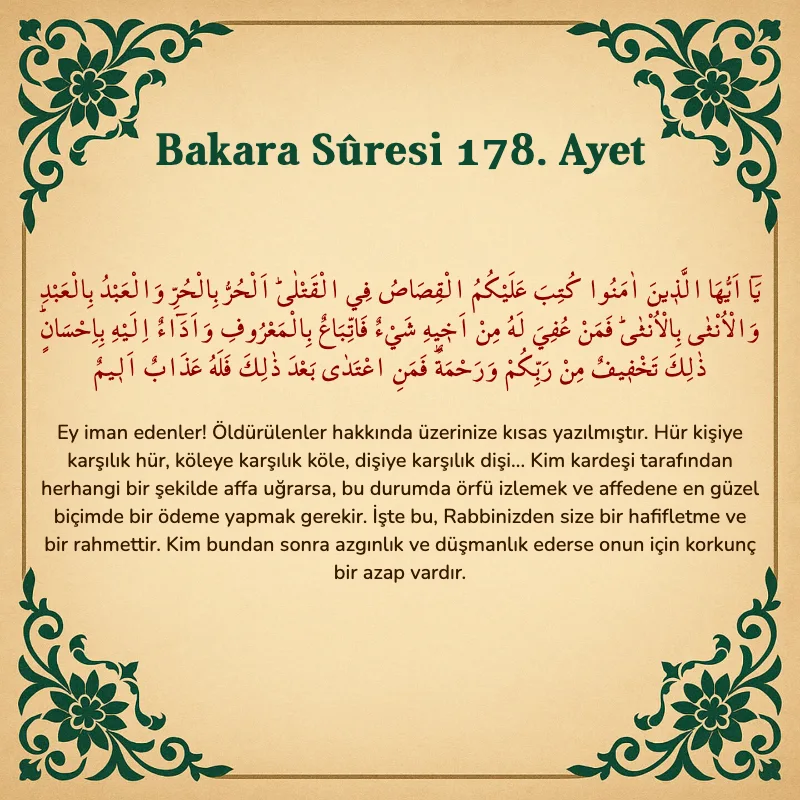 Bakara Suresi 178. Ayet Arapça ve Türkçe meali