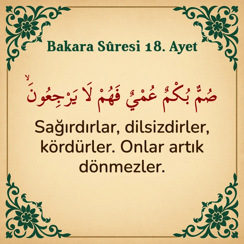 Bakara Suresi 18. Ayet  Arapça ve Türkçe meali