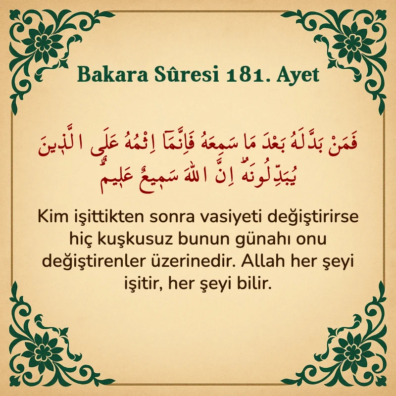 Bakara Suresi 181. Ayet  Arapça ve Türkçe meali