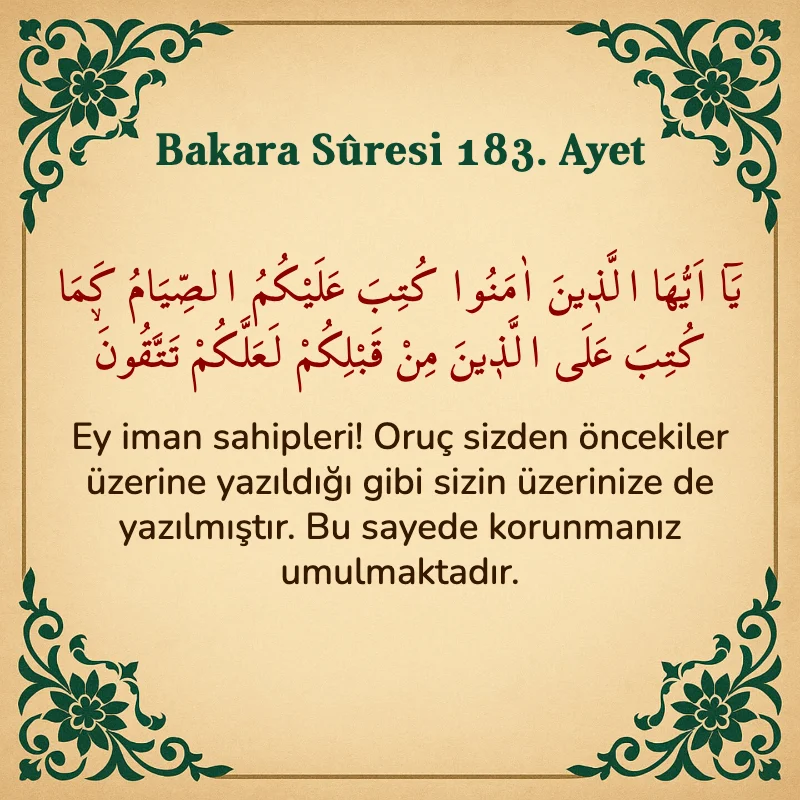 Bakara Suresi 183. Ayet Arapça ve Türkçe meali