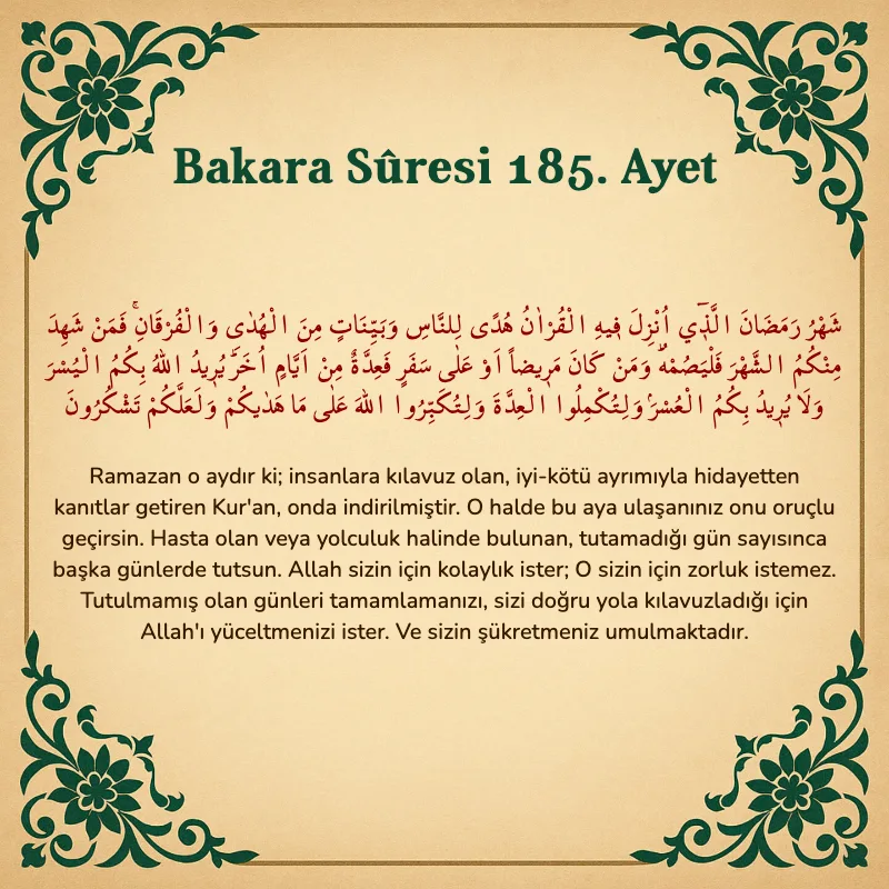 Bakara Suresi 185. Ayet Arapça ve Türkçe meali