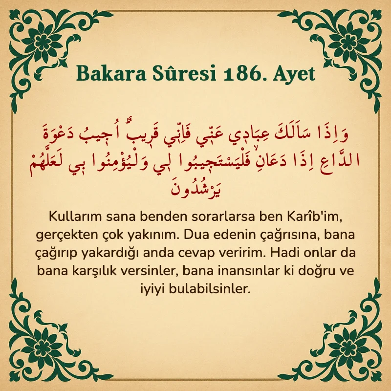 Bakara Suresi 186. Ayet  Arapça ve Türkçe meali