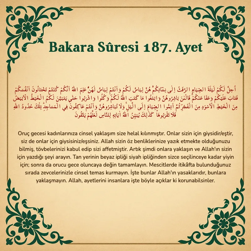 Bakara Suresi 187. Ayet Arapça ve Türkçe meali