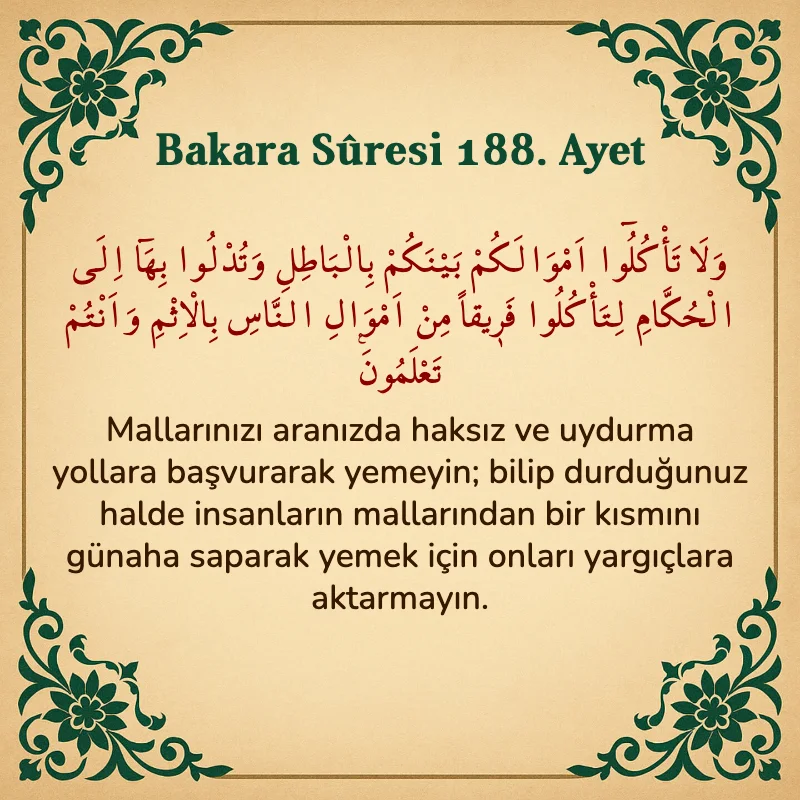 Bakara Suresi 188. Ayet Arapça ve Türkçe meali