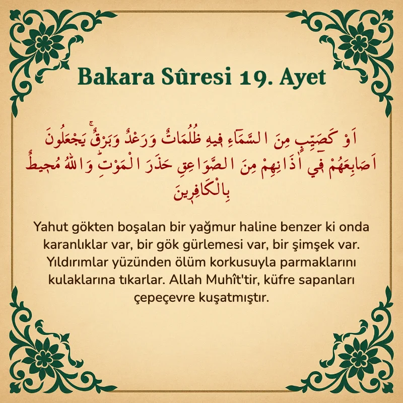 Bakara Suresi 19. Ayet Arapça ve Türkçe meali