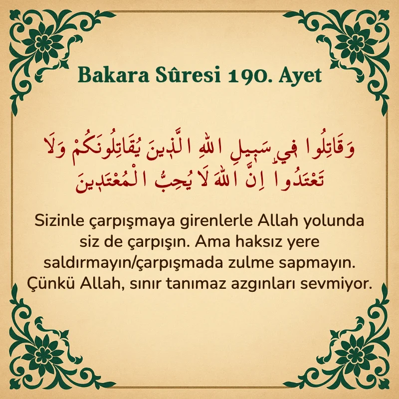 Bakara Suresi 190. Ayet Arapça ve Türkçe meali