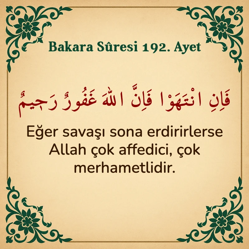 Bakara Suresi 192. Ayet  Arapça ve Türkçe meali