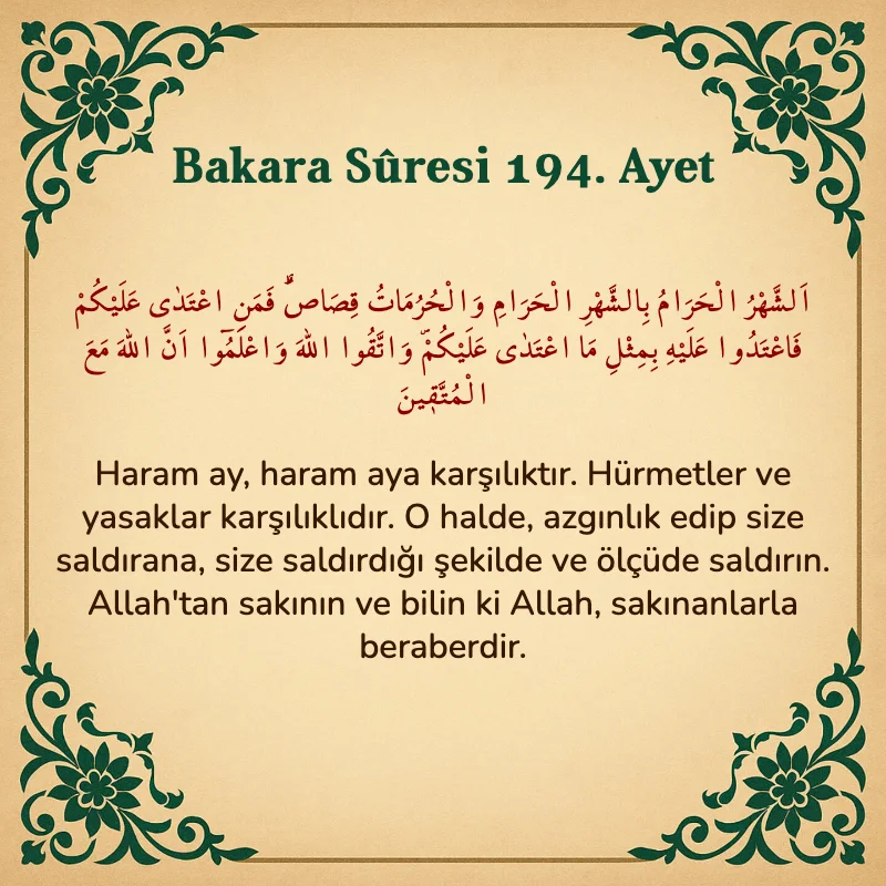 Bakara Suresi 194. Ayet  Arapça ve Türkçe meali