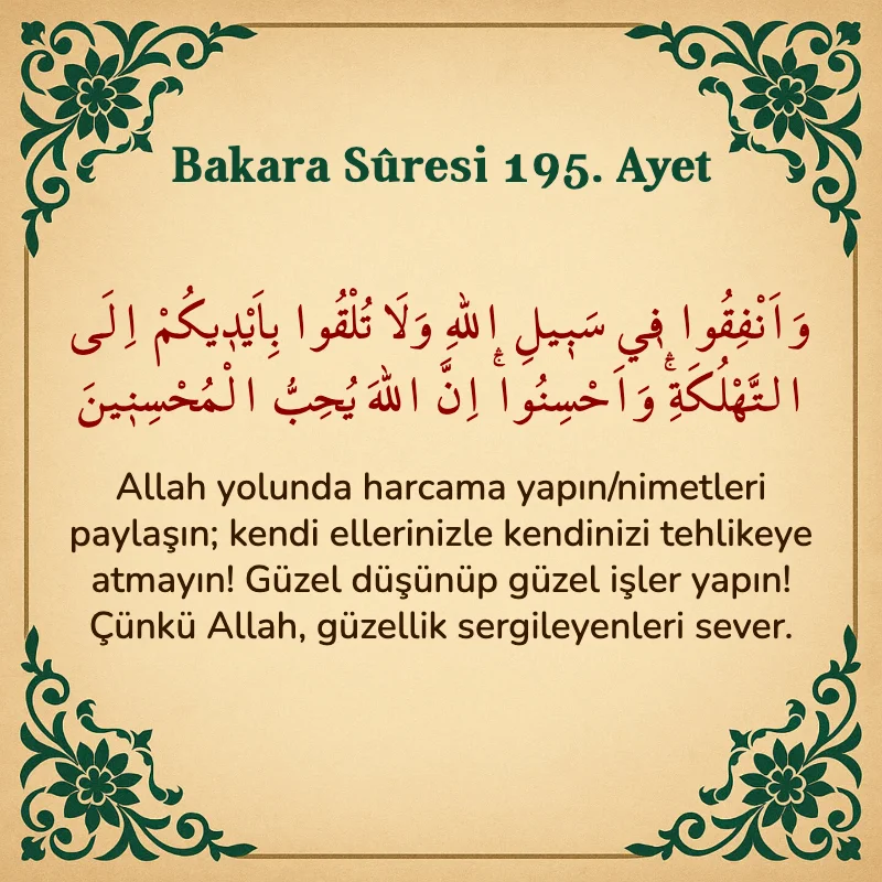 Bakara Suresi 195. Ayet Arapça ve Türkçe meali
