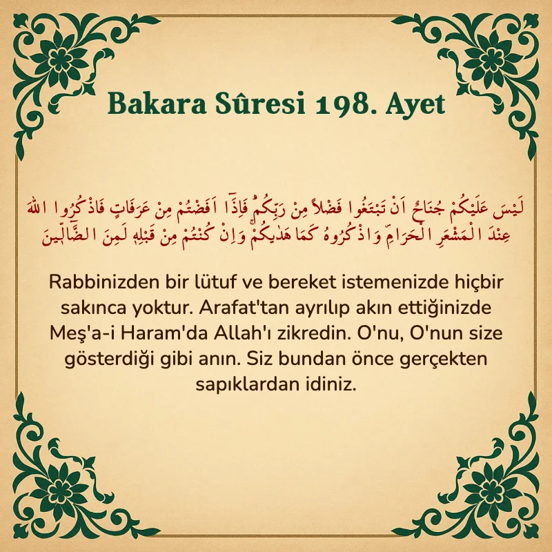 Bakara Suresi 198. Ayet  Arapça ve Türkçe meali