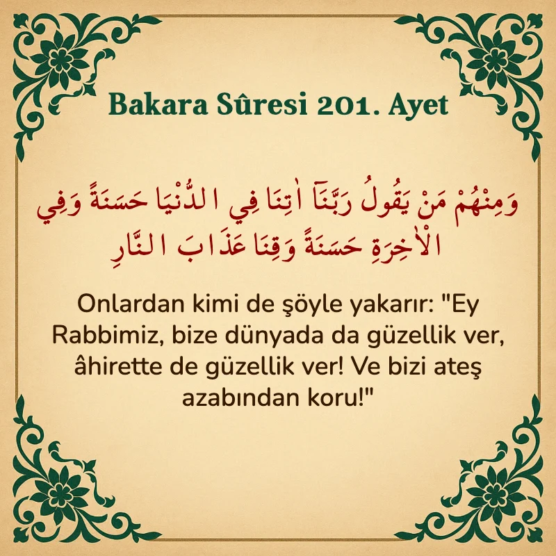 Bakara Suresi 201. Ayet  Arapça ve Türkçe meali