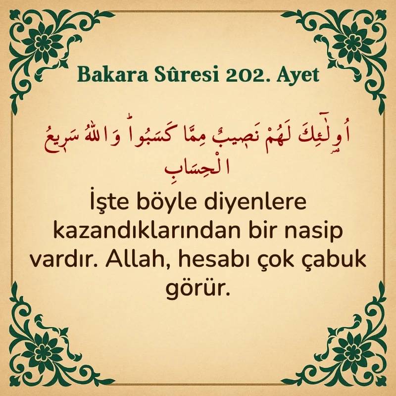 Bakara Suresi 202. Ayet Arapça ve Türkçe meali