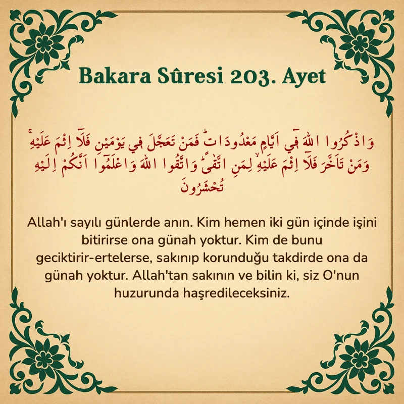 Bakara Suresi 203. Ayet  Arapça ve Türkçe meali
