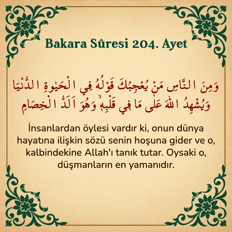 Bakara Suresi 204. Ayet Arapça ve Türkçe meali