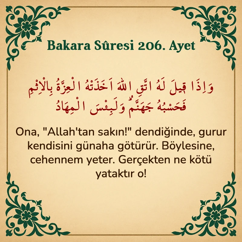 Bakara Suresi 206. Ayet Arapça ve Türkçe meali