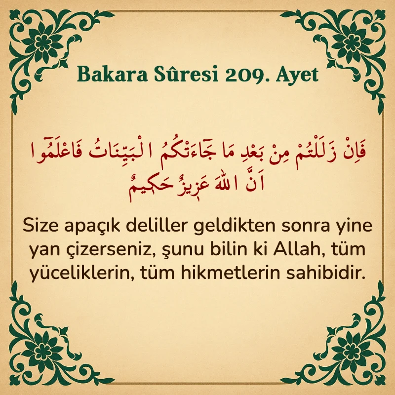 Bakara Suresi 209. Ayet  Arapça ve Türkçe meali