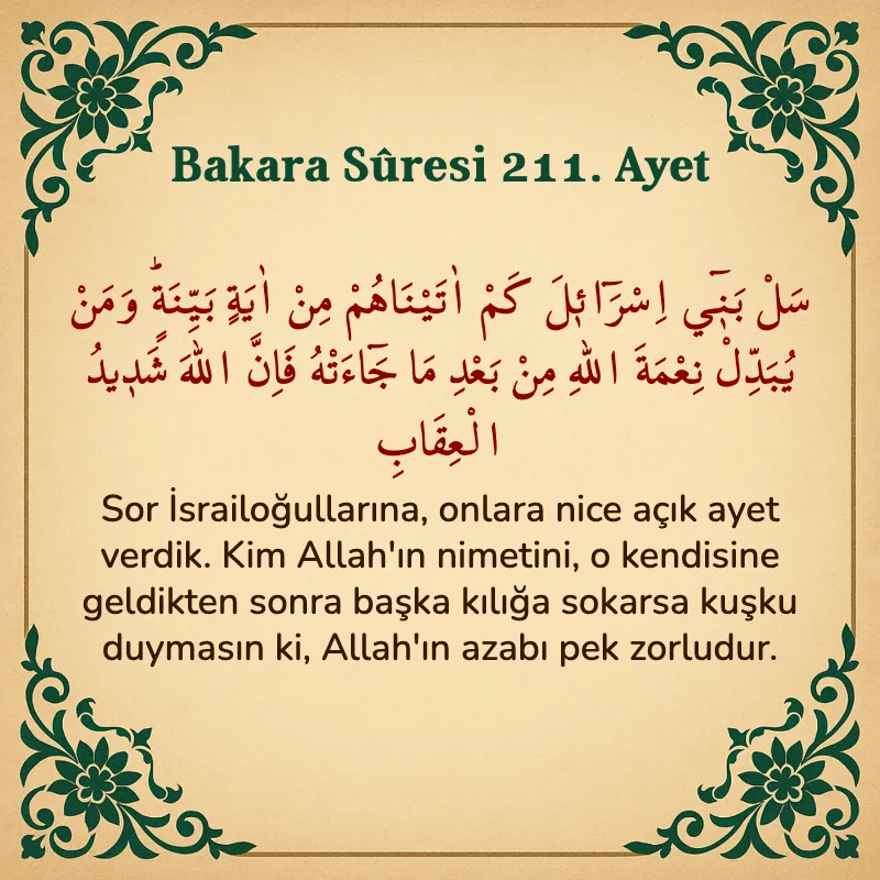 Bakara Suresi 211. Ayet Arapça ve Türkçe meali