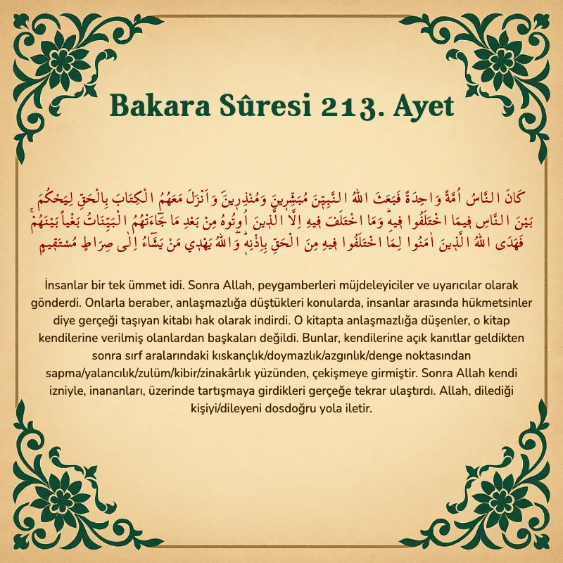 Bakara Suresi 213. Ayet Arapça ve Türkçe meali