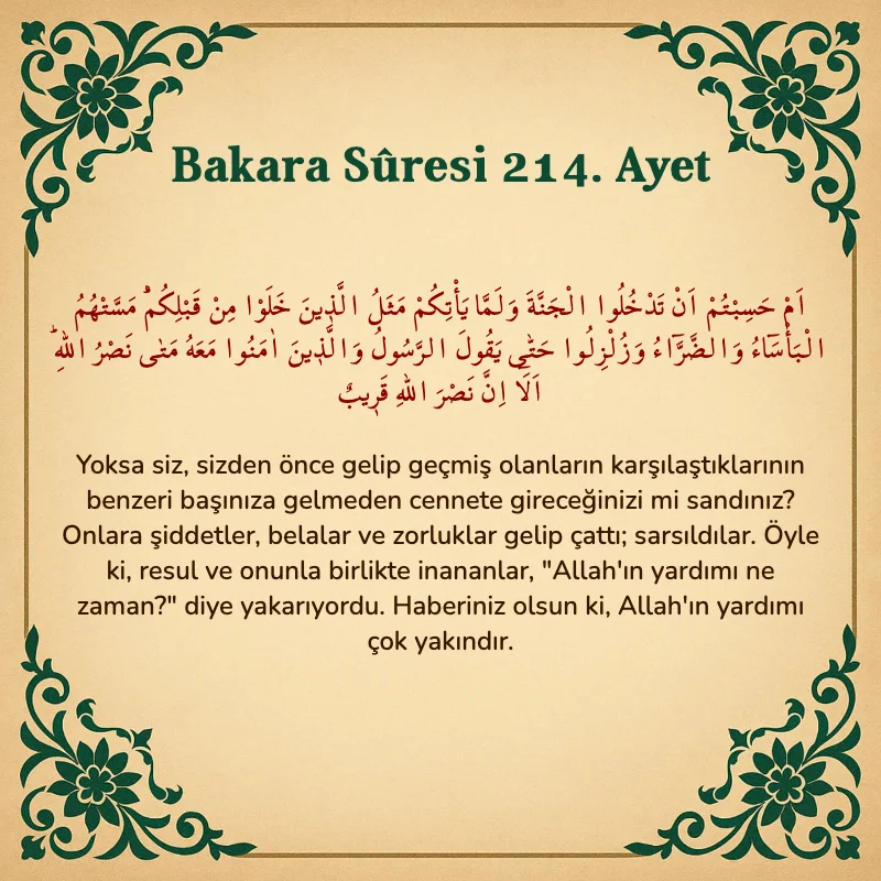 Bakara Suresi 214. Ayet  Arapça ve Türkçe meali