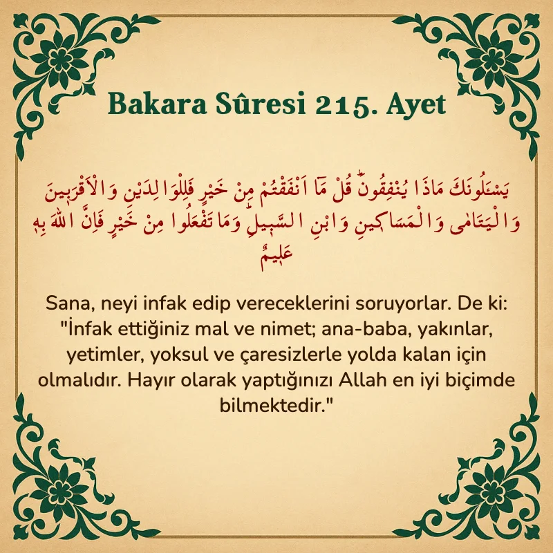 Bakara Suresi 215. Ayet  Arapça ve Türkçe meali