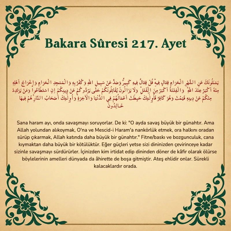 Bakara Suresi 217. Ayet Arapça ve Türkçe meali