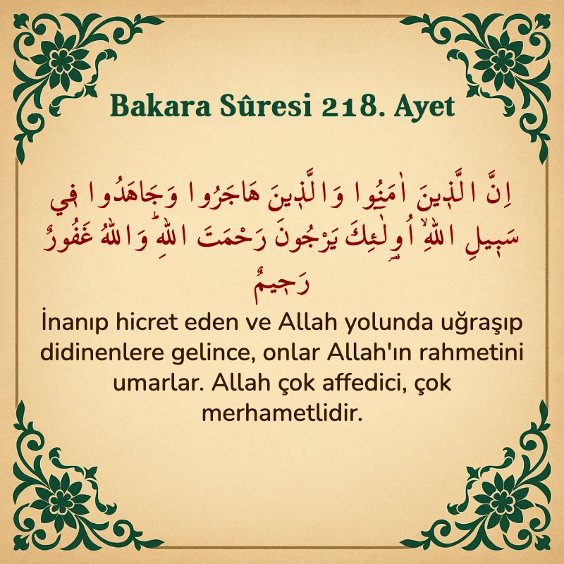Bakara Suresi 218. Ayet Arapça ve Türkçe meali
