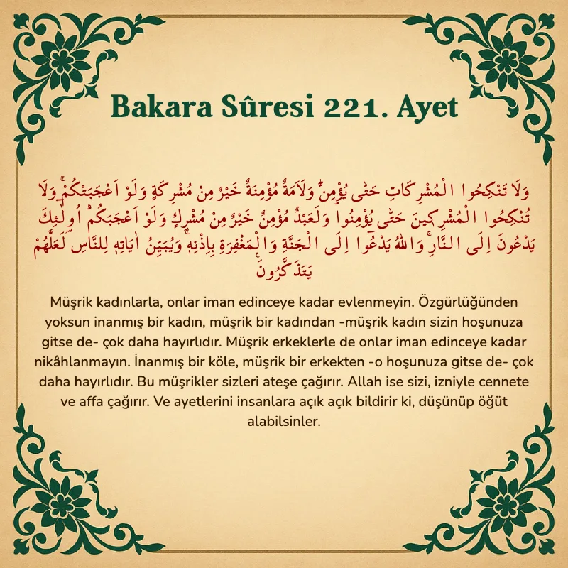 Bakara Suresi 221. Ayet Arapça ve Türkçe meali