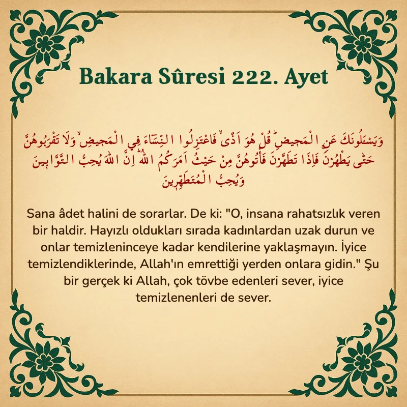 Bakara Suresi 222. Ayet Arapça ve Türkçe meali