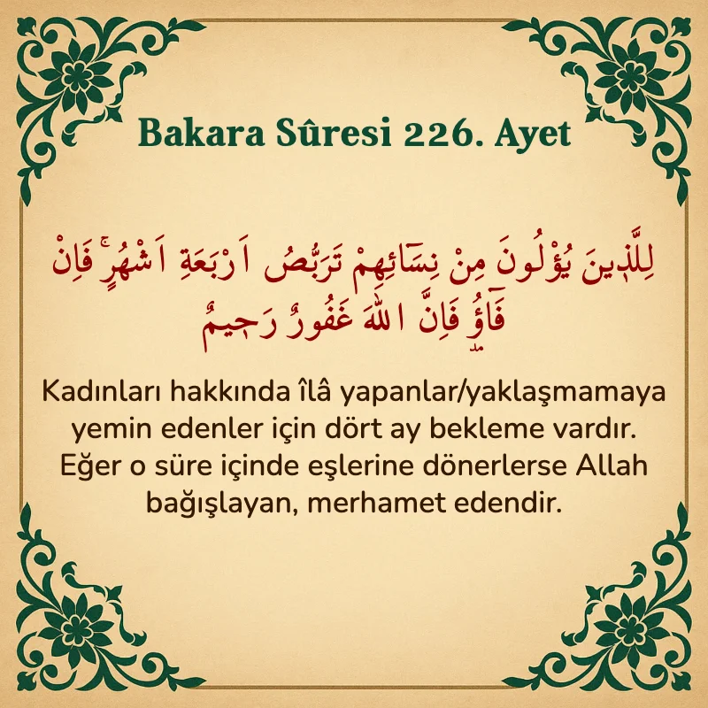 Bakara Suresi 226. Ayet Arapça ve Türkçe meali